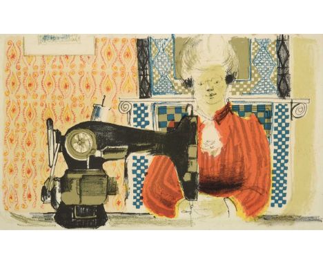 David Hockney OM, CH, RA (b.1937) "Woman with a Sewing Machine" (1954) Lithograph in colours, 23cm by 37.5cm  Provenance: The