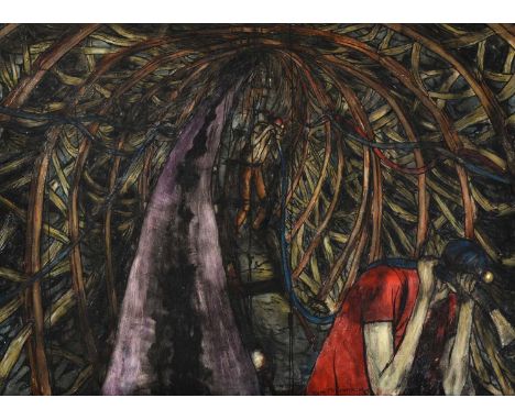 Tom McGuinness (1926-2006)"Pipe Men"Signed and dated (19)65, oil on board, 65cm by 90.5cmProvenance: Purchased from the artis