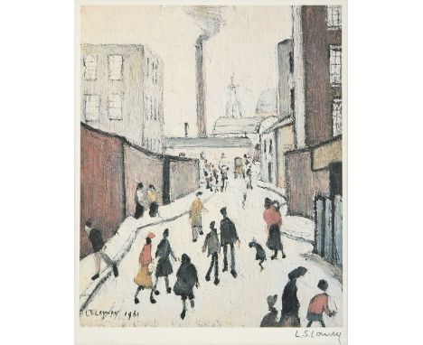 After Laurence Stephen Lowry RBA, RA (1887-1976) ''Street Scene'' Signed, with the blindstamp for the Fine Art Trade Guild, a