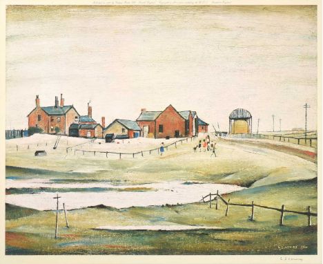 After Laurence Stephen Lowry RBA, RA (1887-1976)"Landscape with Farm Buildings"Signed, with the blindstamp for the Fine Art T