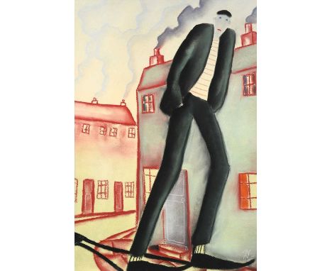 Mackenzie Thorpe (b.1956)"Off Down the Pub"Signed, pastel, 62cm by 42cmSlight cockling to the paper. Some light surface dirt 