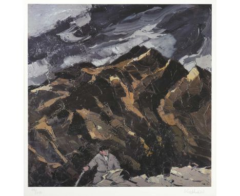 After Sir John 'Kyffin' Williams (1918-2006) Welsh"Farmer Below Snowdonia"Signed and numbered 101/250, lithograph, 60cm by 60