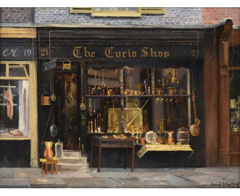 David Shepherd CBE, FRSA, FGRA (1931-2017)The Curio ShopSigned and dated (19)55, oil on canvas, 29.5cm by 39.5cm Some light s