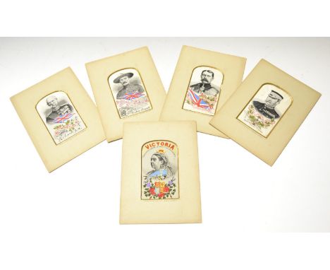 Militaria, Boer War, Stevengraphs of Victoria and her Generals, Victoria, Buller, Kitchener, Baden Powell, Roberts, all in ca