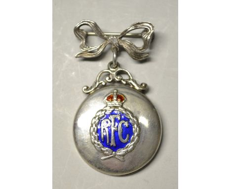 Militaria, World War One, Royal Flying Corps, silver and enamel locket sweetheart with miniature photograph of man in uniform