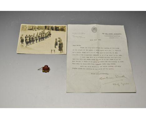 Autograph, Girl Guides, Olave Baden-Powell tls 21st June 1926 addressed Edith; sepia photograph (1926) of presentation ceremo