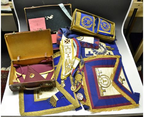 Freemasonry, Derbyshire Lodge, aprons and other regalia; booklets etc; Rose Croix 31st degree sash and gilt base metal star; 
