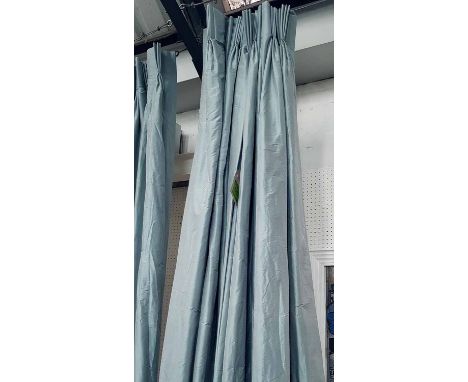 CURTAINS, a pair, contemporary blue silk, 230cm x 100cm. (2)