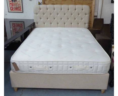 DOUBLE BED, buttoned headboard, 150cm. (with faults)