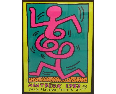 KEITH HARING 'Pink man', 1983, silkscreen poster for the 17th Montreal Jazz festival, signed in the plate, 100cm x 70cm.