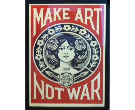 SHEPARD FAIREY 'Make art not war', 2019, lithograph, on thick speckle tone paper, hand signed and dated, 92cm x 60cm, framed.