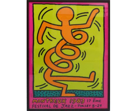 KEITH HARING 'Orange man', 1983, silkscreen poster for the 17th Montreal Jazz festival, signed in the plate, 100cm x 70cm.