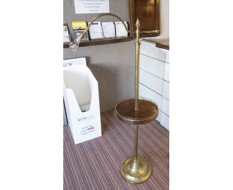 FLOOR READING LAMP, traditional style brass with circular tray, approx 143cm H.
