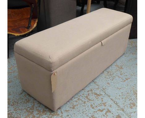 OTTOMAN/TRUNK, in natural fabric with rising lid, 120cm x 40cm x 45cm H.
