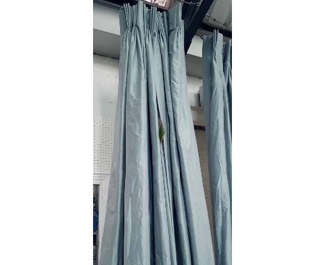 CURTAINS, a pair, contemporary blue silk, 230cm x 100cm. (2)