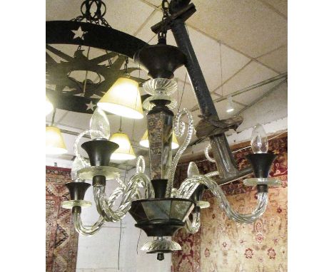 CHANDELIER, four light, with mirrored panels and scrolled glass branches, approx 78cm H x 53cm W.