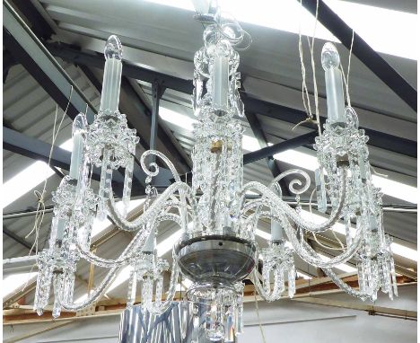 CHANDELIER, ten branch Venetian style with swept arms, with crystal drops, 88cm H plus chain.