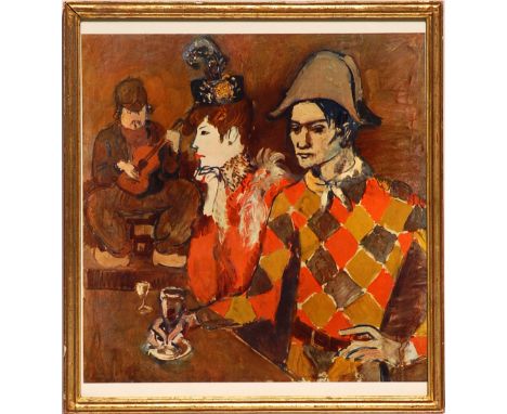 PABLO PICASSO'S 'PORTRAIT OF THE ARTIST AS HARLEQUIN' printed in 1960, S.P.A.D.E.M. & Braun and Cie, 52cm x 48cm.