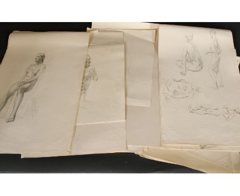 K. M. Ball, Circa 1950, a quantity of life drawings, pencil, some signed, some annotated Slade, mostly around 20" x 14", unfr