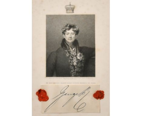 A Print of King George IV, along with his signature and wax seals, 8.5" x 6" (22 x 15cm) overall.