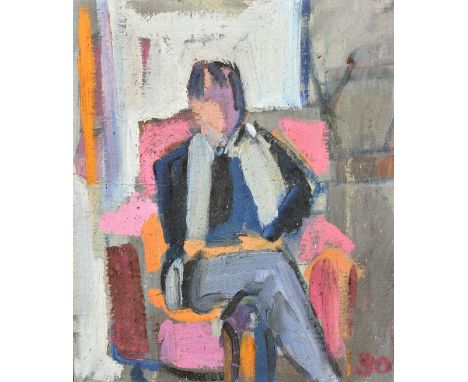 Modern British School, a portrait study of a seated figure, oil on canvas, 12" x 10" (30 x 25cm), unframed.