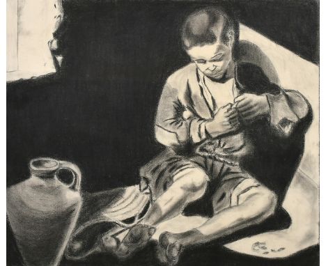 Early 20th Century Continental School, Study of an urchin with a pitcher, mixed media, indistinctly signed in pencil, 15" x 1