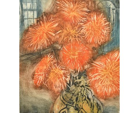 Richard Bawden (b. 1936), 'Chrysanthemums', etching, signed and inscribed and noted Artist's Proof in pencil, plate size 14.5
