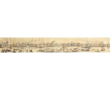 19th Century English School, a panoramic view of London across the Thames, print, 6" x 39" (15 x 99cm).