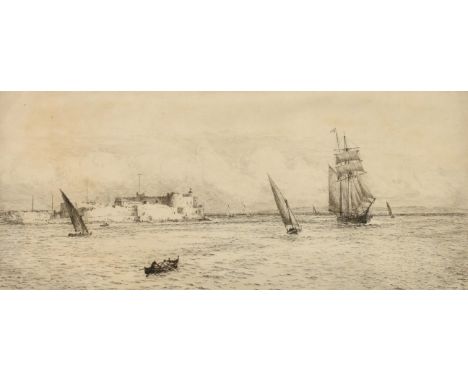 William Lionel Wyllie (1851-1931) British, rounding the headland, etching, signed in pencil, plate size 6.25" x 14.75" (16 x 