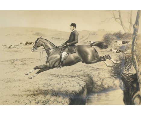 After Basil Nightingale, 'Tom Firr on Whiteleggs', huntsman of the Ouorn, print, inscription verso, 15" x 22", (38x56cm).