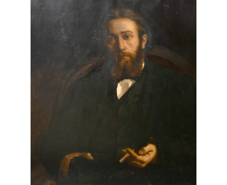 Late 19th Century, Portrait of a seated Gentleman with a beard, holding a cigarette, oil on canvas, 29" x 23.5", (74x60cm).