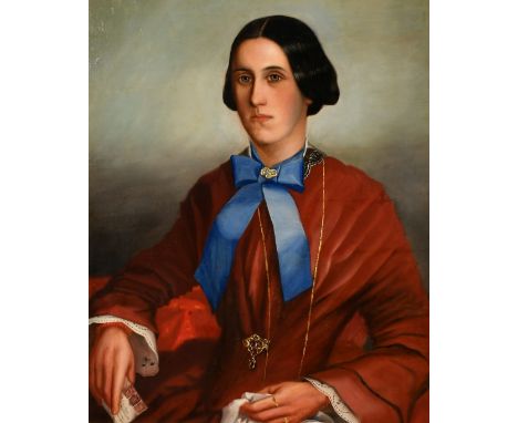 Late 19th Century English School, a half length portrait of a female figure, possibly Florence Nightingale, holding a letter 
