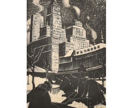Claire Leighton (1898-1989) Snow shovelers, New York, black and white print, 8" x 6", (20x17cm) along with five others by Lei