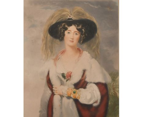 Sydney E. Wilson, Portrait of Lady Peel, a coloured engraving, signed in pencil and with blind stamp, label verso, 12.75" x 1