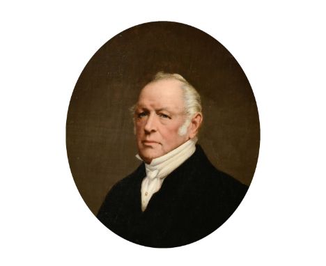 English School (19th Century) Portrait of a gentleman wearing a black jacket and white cravat, oil on canvas, oval 13.25" x 1