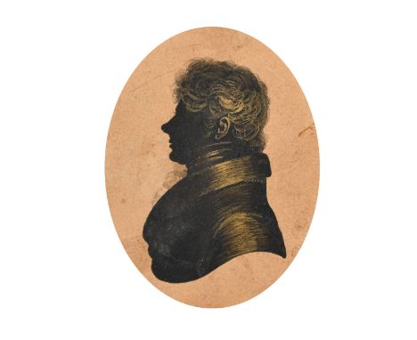 John Miers, A miniature silhouette in black and gold paint, a portrait of a gentleman in  profile, inscription verso and date