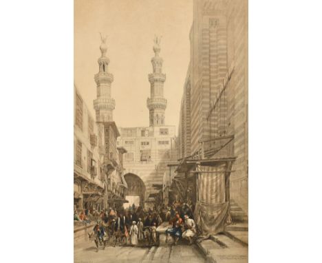 After David Roberts, a tinted print of Cairo, 19" x 12.5", (48x32cm).