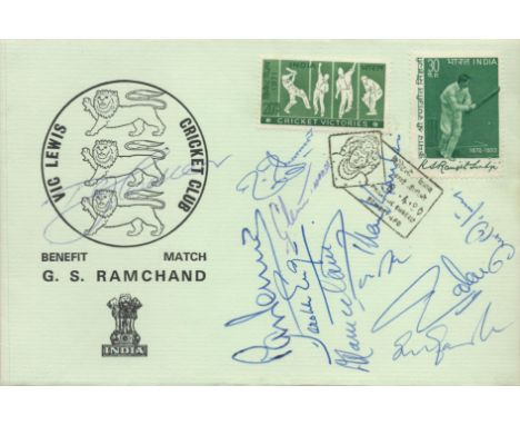 Cricket. 11 Signed Vic Lewis CC Benefit Match GS Ramchand 8th April 1980 FDC. Signed by Glen Turner, Rohan Kanham, Fred Titmu