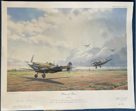 WW2 RAF Air Vice Marshall Johnnie Johnson (Battle of Britain and Dambusters Fighter Ace) Signed Return To France Colour Print