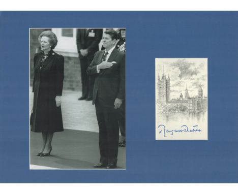 Margaret Thatcher Signed Small Parliament Print With Black and White Photo, Mounted Professionally to an overall size of 16x1