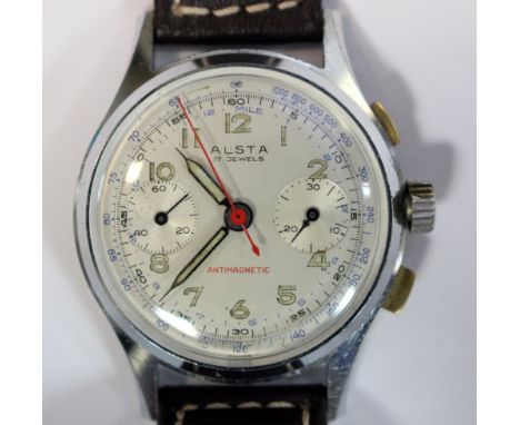 Alsta - a gentleman's steel cased chronometer, circa 1950's, the silvered dial with luminous Arabic numerals, red centresweep