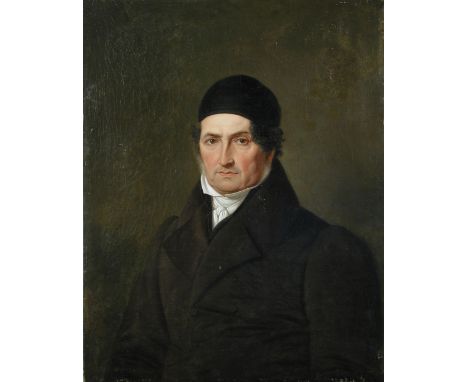 Follower of Jean Auguste Dominique Ingres (French, 1780-1867) Portrait of a man in a black cap oil on canvas, unframed 81 x 6