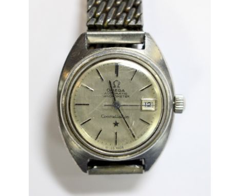 Omega - a lady's steel cased 'Constellation' Automatic Chronometer, the silvered dial with baton numerals, centresweep second