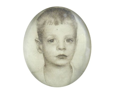 English School  (20th Century) Portrait miniatures of John Leader aged 9 and Michael Leader aged 6, 1922 pencil on tight wove