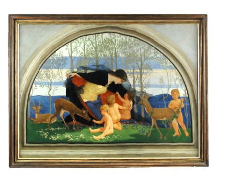 Scottish School  (early 20th Century) Earth - a personification of Earth, a female figure embracing infants playing with deer