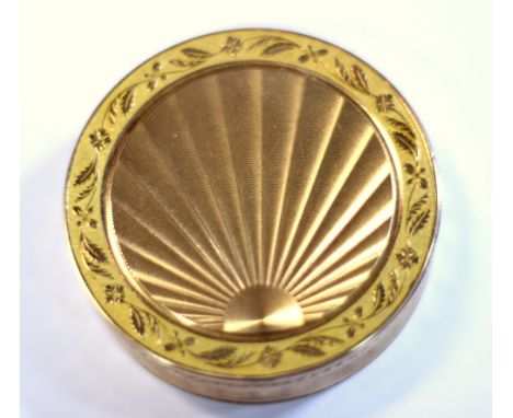 A French provincial 18ct gold box, maker SD, troisième titre, département Isère, (1809-1819), of circular shape, 'sun-burst' 