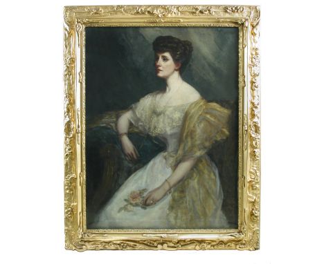 Circle of Florence Kate Upton (American/British, 1873-1922) Portrait of Winifred Pember, of 8 Bryanston Square, in a lace dre