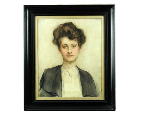 Laurence Koe (British, 1863-1913) Portrait of a Lady in grey over white signed lower left " Lawrence Koe" oil on canvas 55 x 