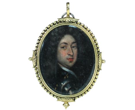 French School  (17th Century) Portrait miniature of a Nobleman in armour oil on copper 5cm (2in)  Dirty under the glass and a