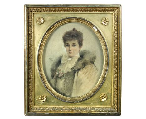F Graham (British, 20th Century) Portrait of Miss Grace Mallaby, later The Hon. Mrs John Pleydell-Bouverie signed centre left